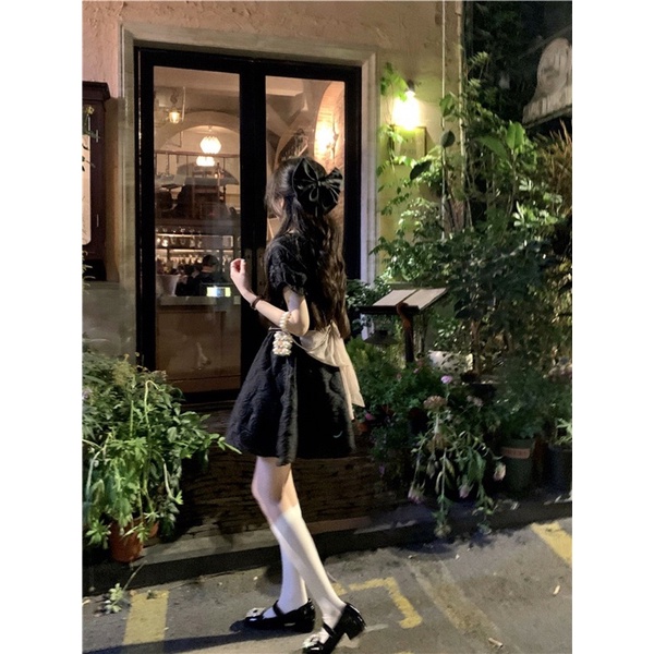 Váy Công Chúa Đen Nơ Hồng Thắt Lưng Babygirl