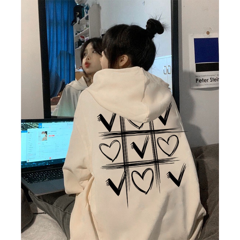 NRVP Áo hoodie tay dài dáng rộng in họa tiết phong cách Hàn Quốc dành cho nam và nữ