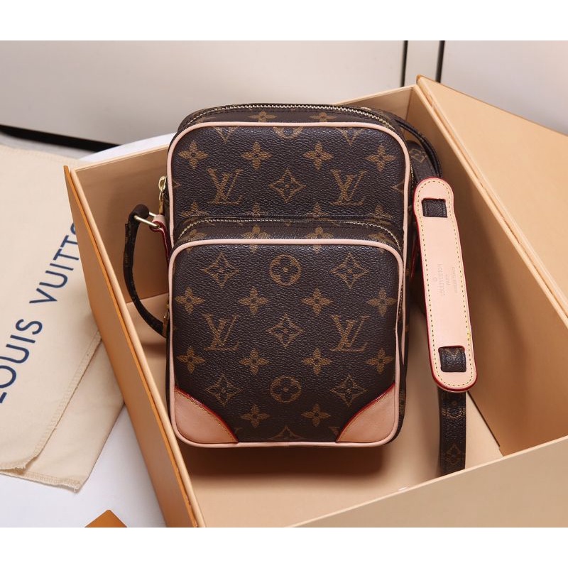 túi xách đeo chéo nam da thật thiết kế hai ngăn kéo khóa nhỏ gọn họa tiết monogram LV