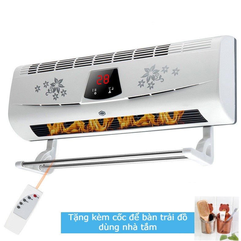 (Tặng kèm cốc gấu)Máy sưởi gốm cao cấp YANGZI BPT-4502 hiển thị nhiệt độ kèm điều khiển từ xa để bàn hoặc treo tường