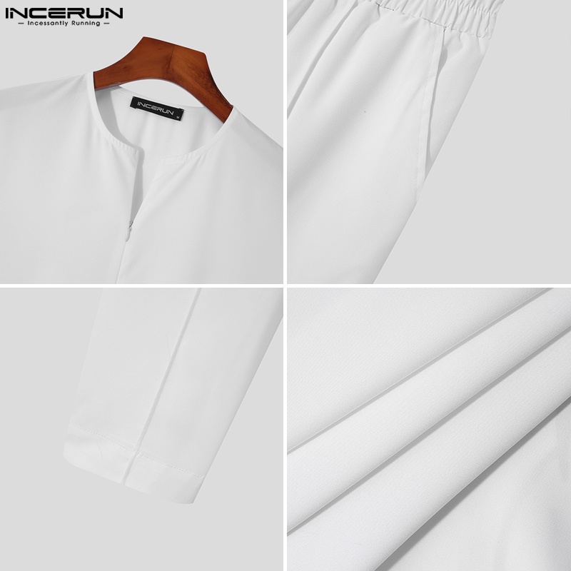 Set quần dài và áo thun tay ngắn INCERUN in họa tiết cổ điển cho nam