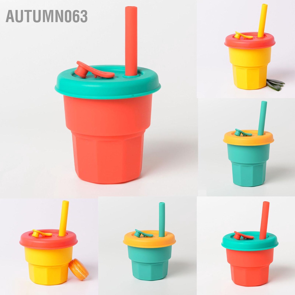 Bình Đựng Nước Bằng Silicone Chống Rò Rỉ Kèm Ống Hút Họa Tiết Hoạt Hình Cho Bé Trai Và Gái