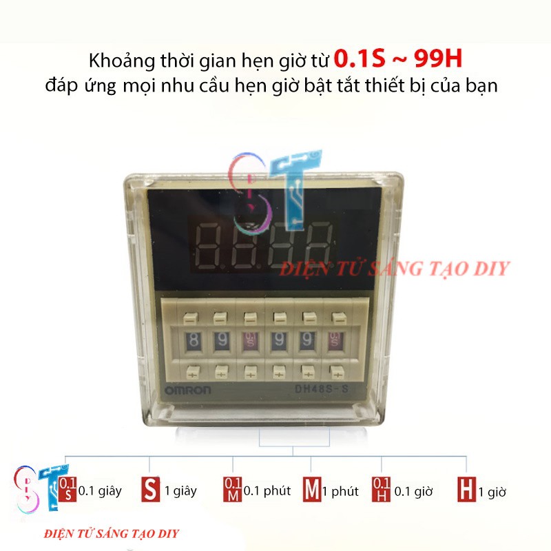 Bộ Relay Thời Gian Timer Omron DH48S-S 220V Hẹn Giờ Bật Tắt Tự Động