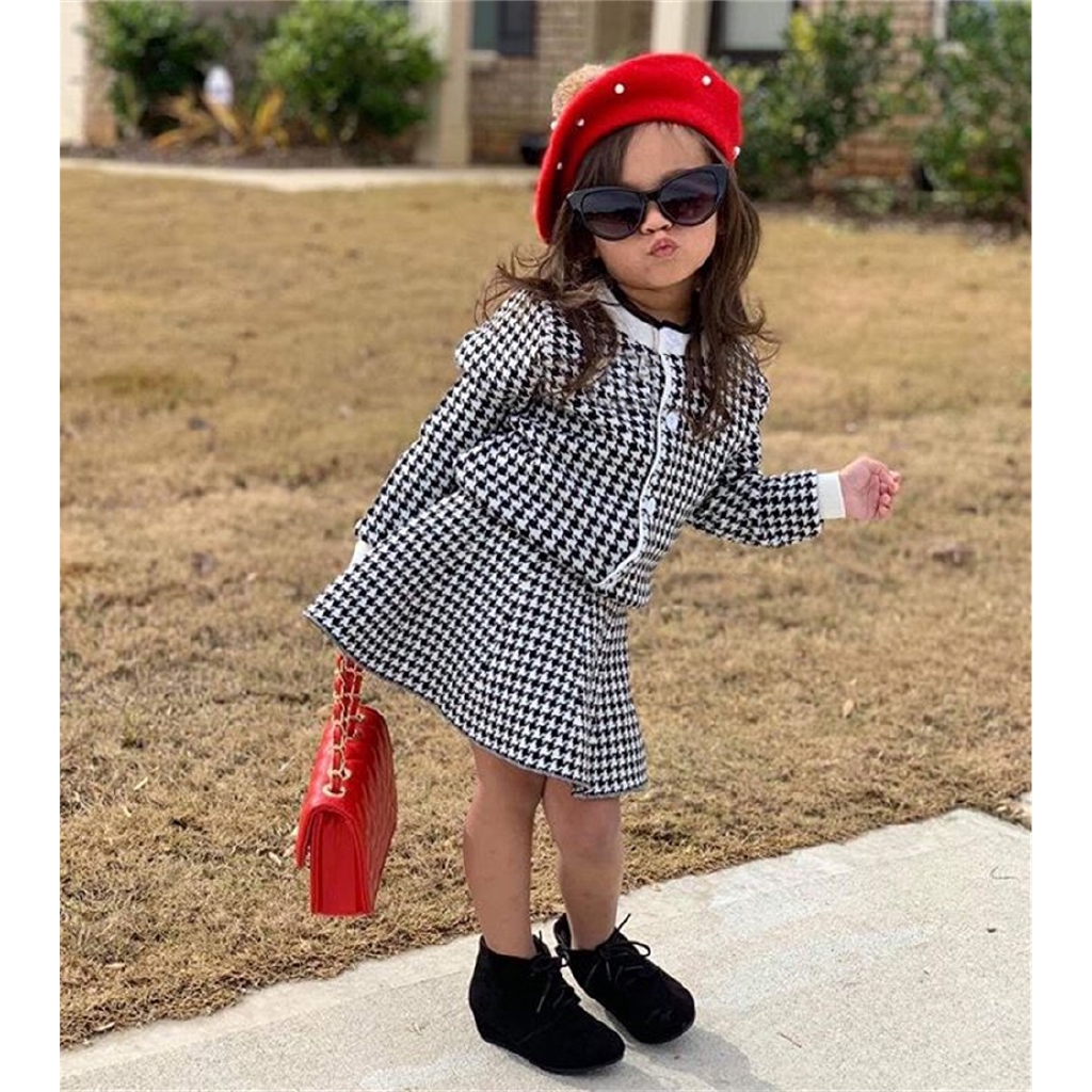 ☞❀❤♕GOA1-6Y Infant Kids Baby Girl Clothes Sets Formal Party Birthday Winter Outfits Plaid Coat Tops+A Line Skirts Gifts