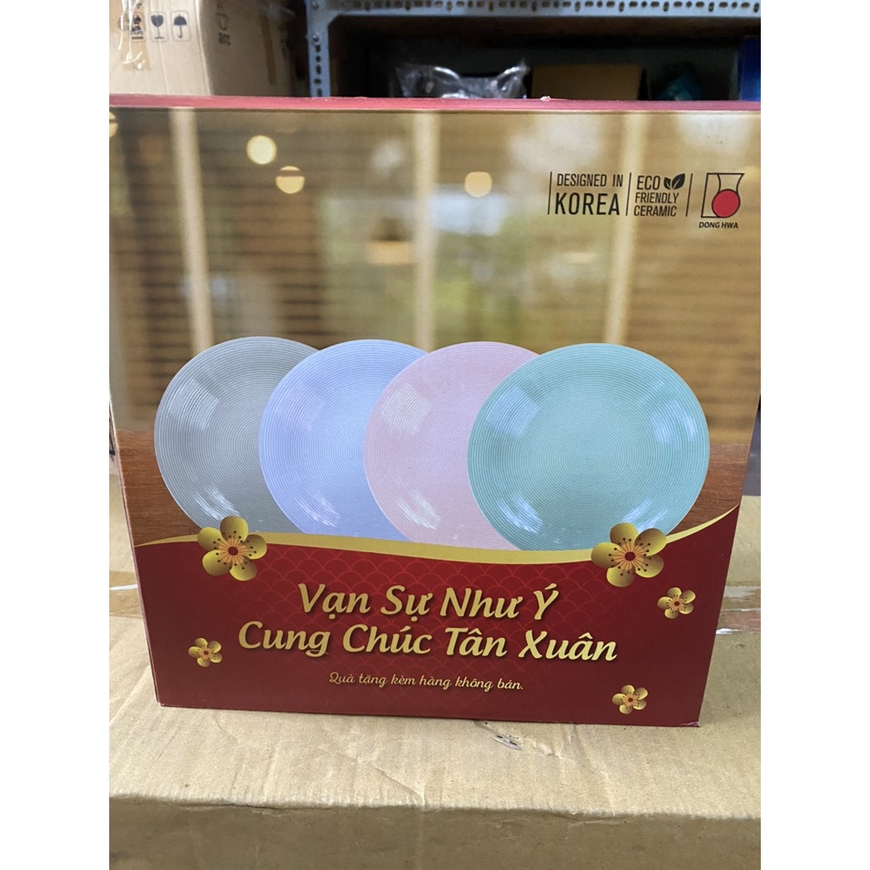 BỘ 4 DĨA SỨ MÀU PASTEL VÂN XOẮN ỐC CAO CẤP QUÀ TẶNG SỮA ENFA