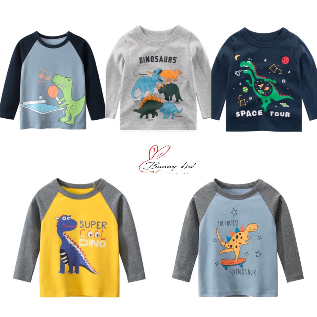 Áo thun dài tay Bunnykids áo khủng long cho bé trai chất cotton