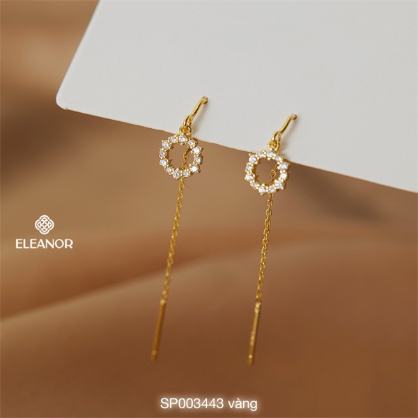 Bông Tai Nữ Eleanor Dáng Dài Tòn Ten Đính Đá Zircon Viền Tròn Sang Trọng