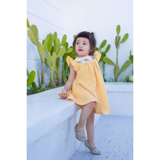 ĐẦM SMOCK VỊT CARO VÀNG