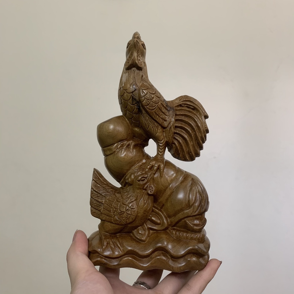 Tượng Gà Trống Có Ống Tăm Làm Bằng Gỗ Nguyên Khối