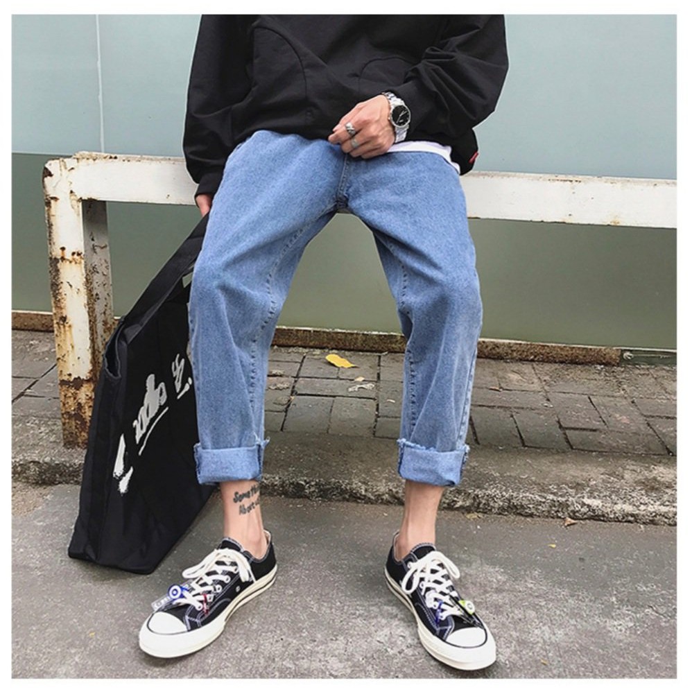 Quần jean nam Đen Xám Trầm Smoke ống suông rộng HELLOYOU, quần bò nam baggy chất jeans cao cấp phong cách Retro 2025 | BigBuy360 - bigbuy360.vn