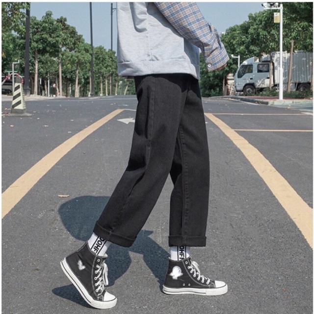 Quần jean baggy đen nam, nữ ống suông rộng vải jeans bò cao cấp style hàn quốc SR 2022