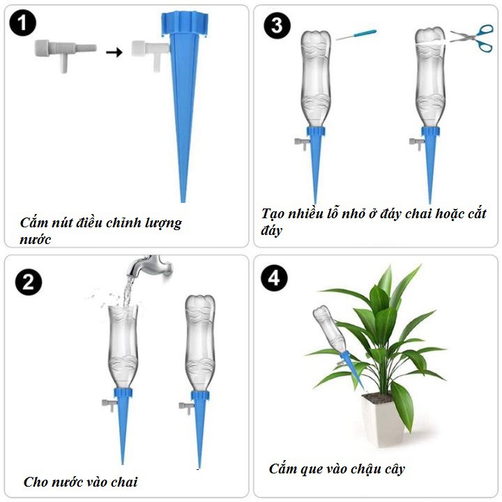 Set 10 que cắm điều chỉnh tưới nhỏ giọt lắp chai coca, pepsi, fanta Đầu tưới cây tự động