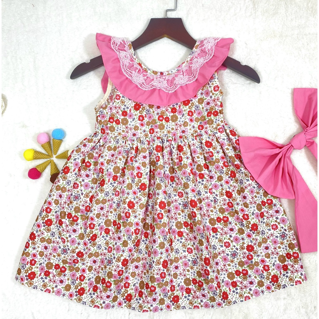 Đầm cho bé gái,váy trẻ em ,MINAKIDS, họa tiết hoa nhí,màu hồng ,vàng size 0 đến 5 tuổi.