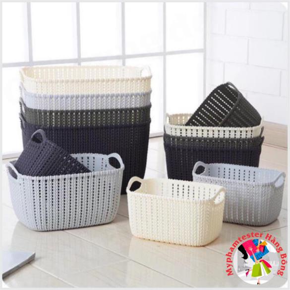 Rổ mây Đan bằng nhựa 3 cỡ phong cách Hàn quốc