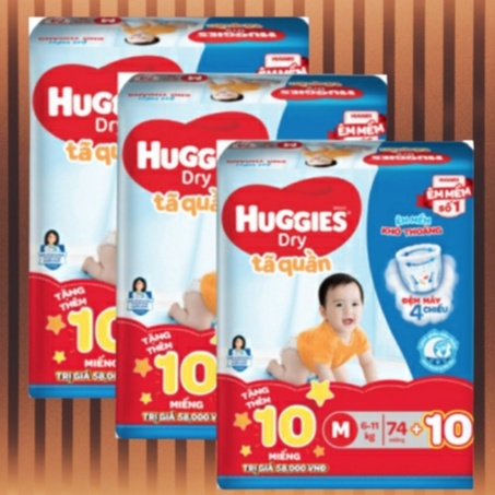 bộ 3 Tã/bỉm quần huggies miếng M74 [tặng 30 miếng tã quần]