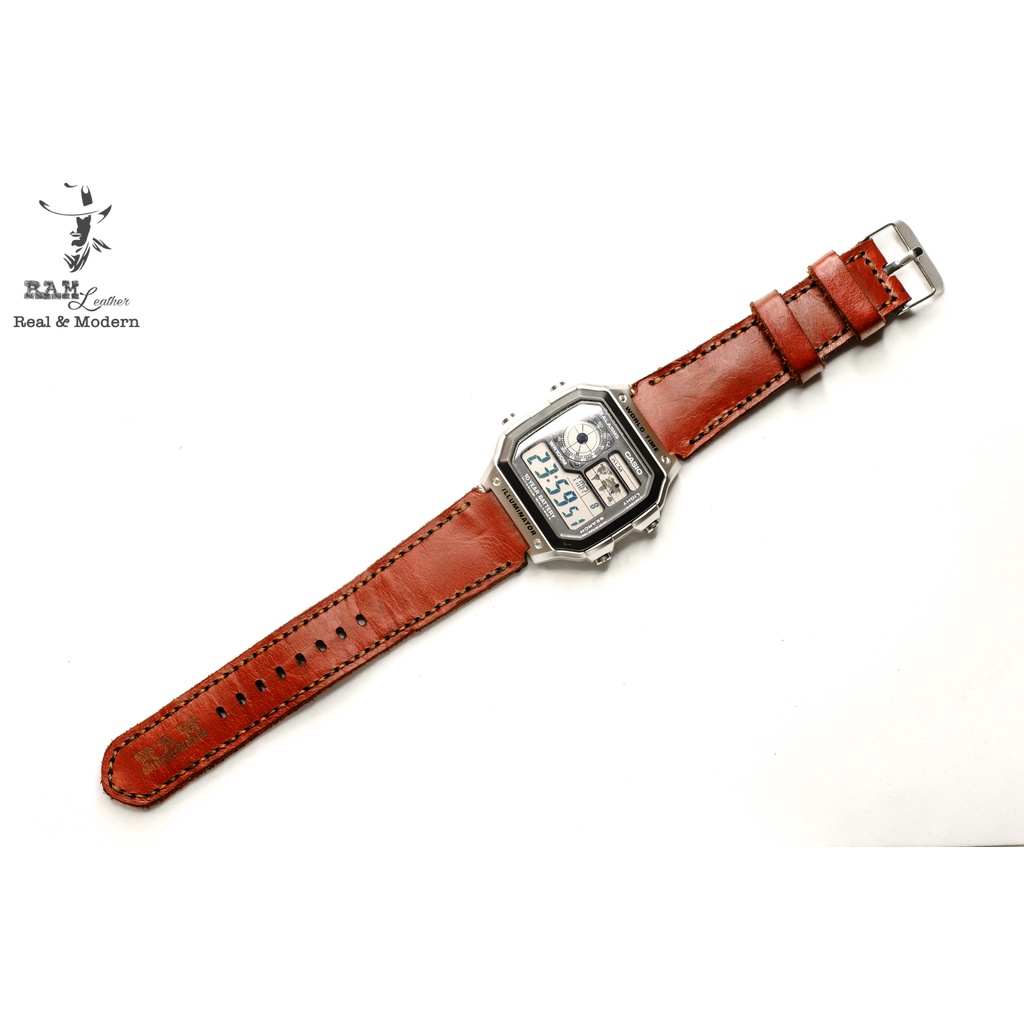 Dây đồng hồ RAM Leather Classic 1982 da bò thật đỏ đủ size - tặng khóa chốt và cây thay dây