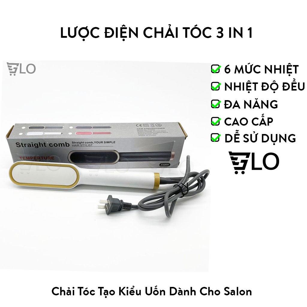 Lược Điện Chải Tóc Tạo Kiểu Uốn Thẳng 3 In 1 Đa Năng Cao Cấp Chuyên Nghiệp Dành Cho Salon 6 Mức Nhiệt