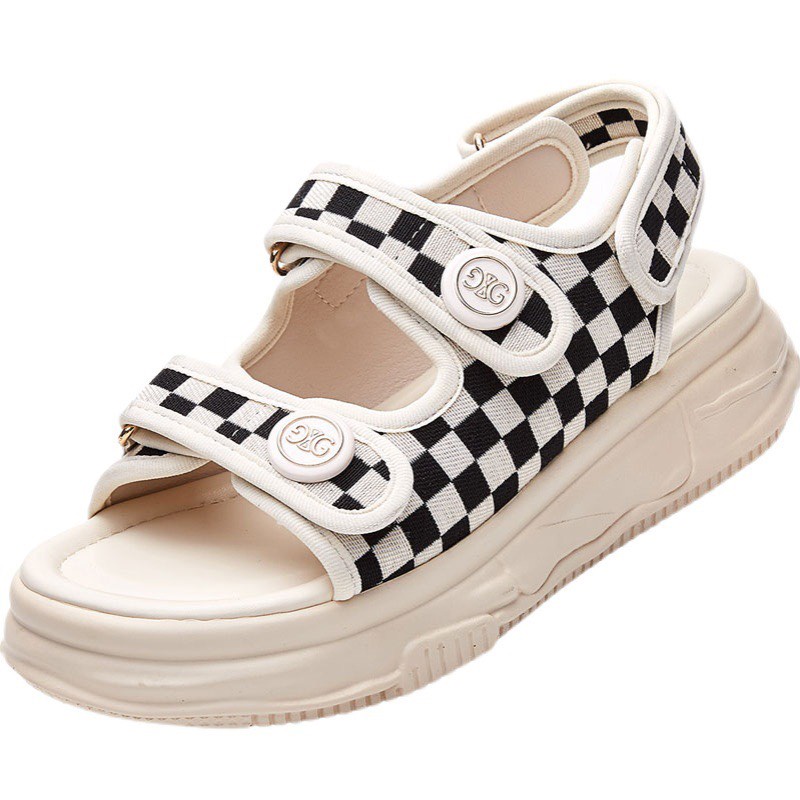 Sandal Nữ 2 quai kẻ caro Siêu Mềm, Đế Cao 3 phân 2022 Xịn Siêu Nhẹ Bền