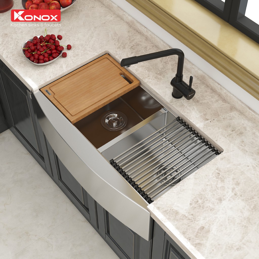 Vòi rửa bát xoay 360 độ KONOX Felix Grey, bề mặt xử lý mạ PVD Granite, lõi hợp kim đồng 61% tiêu chuẩn Châu Âu CW617N