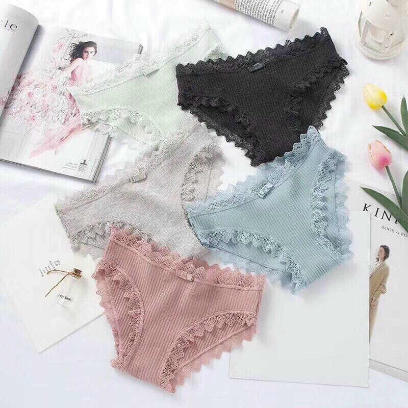 Quần lót nữ gân tăm cotton viền ren xinh xắn | BigBuy360 - bigbuy360.vn