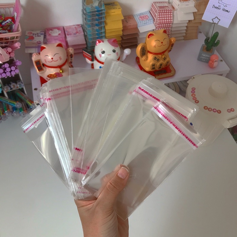 (Tặng kèm 2 sticker &amp; 5 Sticker Thanks) Set 100 Túi Nilon Dán Miệng OPP