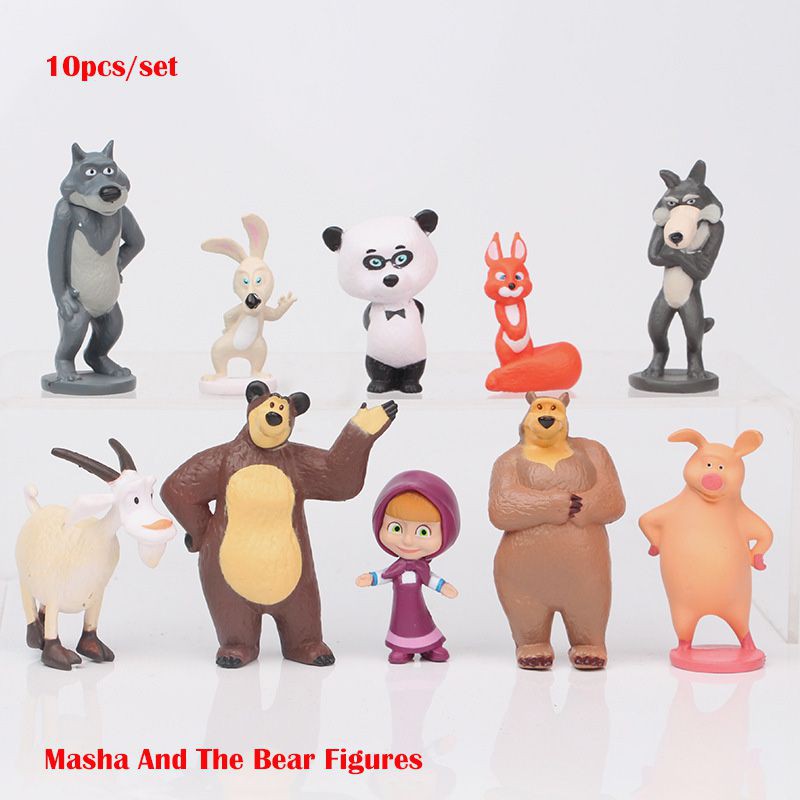 10pcs Masha And The Bear Action Figure Cute Doll Cake Topper Play Set Toy Gift