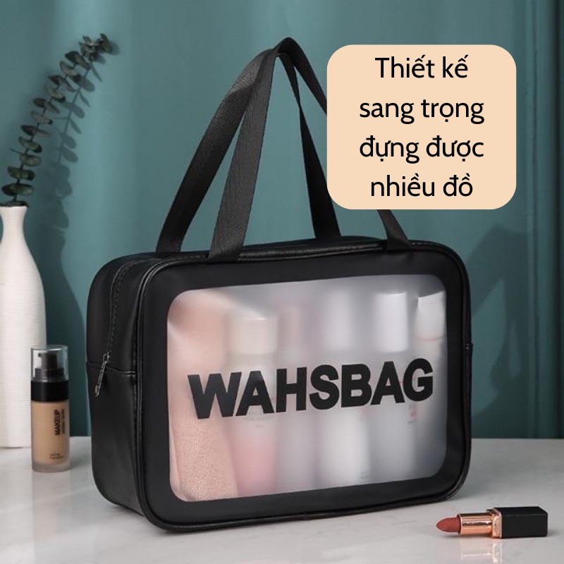 Túi đựng mỹ phẩm trong suốt cao cấp Washbag, túi đựng đồ du lịch đa năng 3 màu đen hồng trắng TDM01