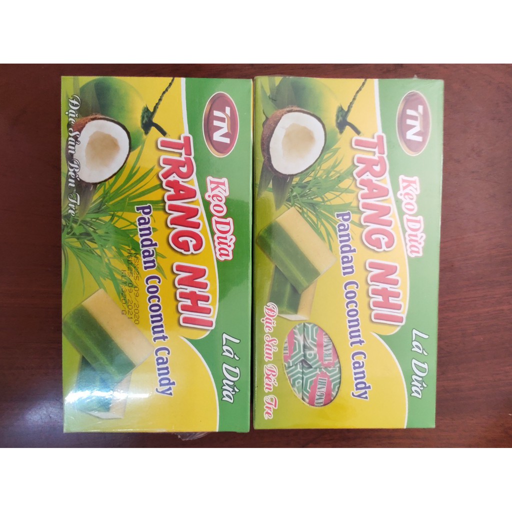 Kẹo dừa lá dứa Trang Nhi đặc sản Bến Tre 320g hộp giấy | BigBuy360 - bigbuy360.vn