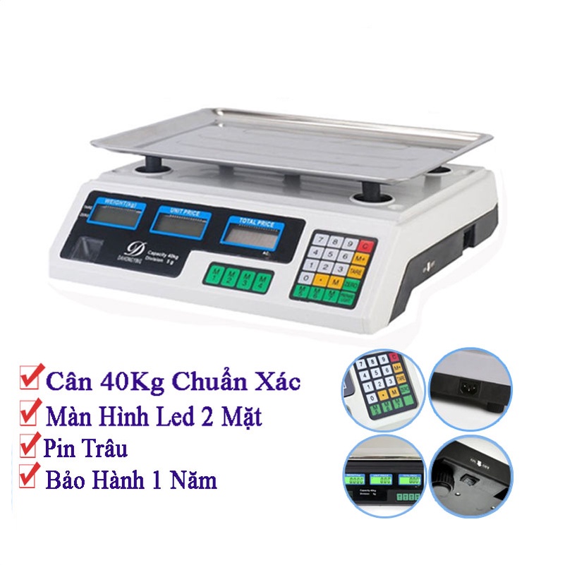 Cân điện tử tính tiền 2 mặt hiển thị - Loại 40kg chất lượng tốt, siêu chuẩn xác, chống nước, bền - Bảo hành 1 đổi 1