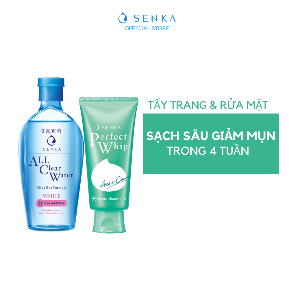 Bộ đôi làm sạch Nước tẩy trang White 230ml &amp; Sữa rửa mặt Senka Perfect Whip Acne 100g_95204