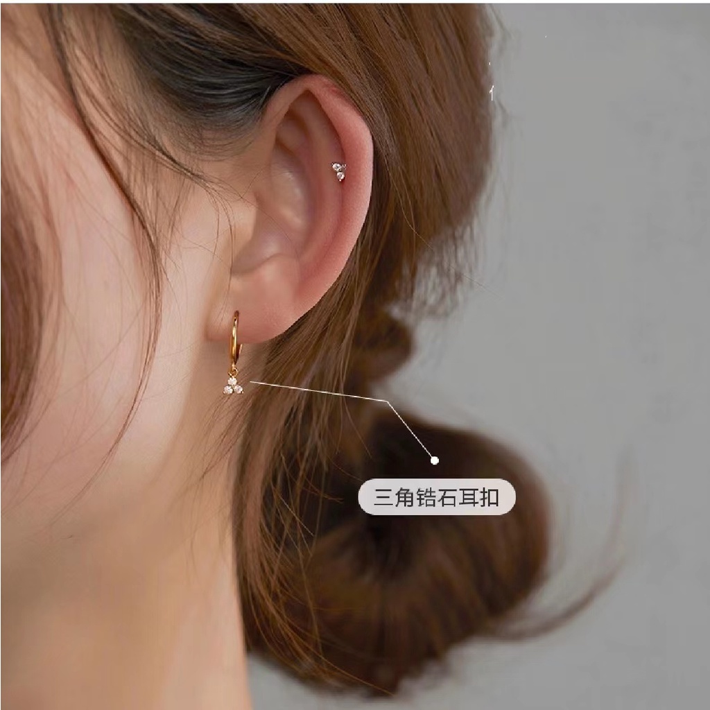 Bông Tai Đính Kim Cương Thời Trang Đơn Giản Dễ Phối Đồ Kiểu Mới