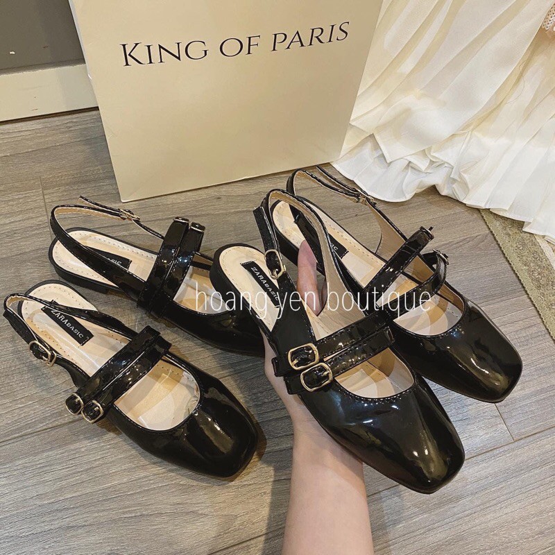 Dép nữ,sandal quai ngang da bóng khuy cài