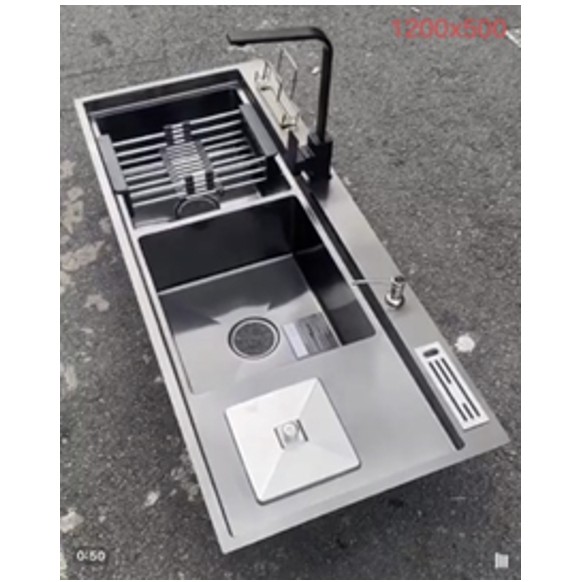 Chậu rửa chén inox đúc nano đen KT 100x48