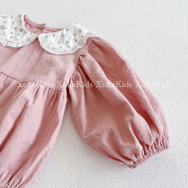 Bodysuit Dài Tay Màu Hồng Cổ Sen Bé Gái Từ 0-2 Tuổi Quảng Châu Cao Cấp