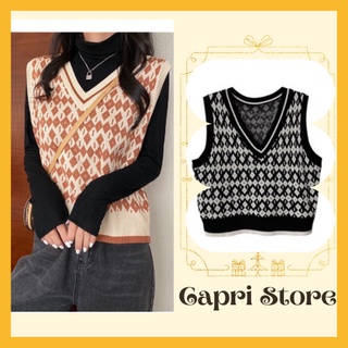 Áo gile len mỏng họa tiết thổ cẩm siêu xinh - capri store l01