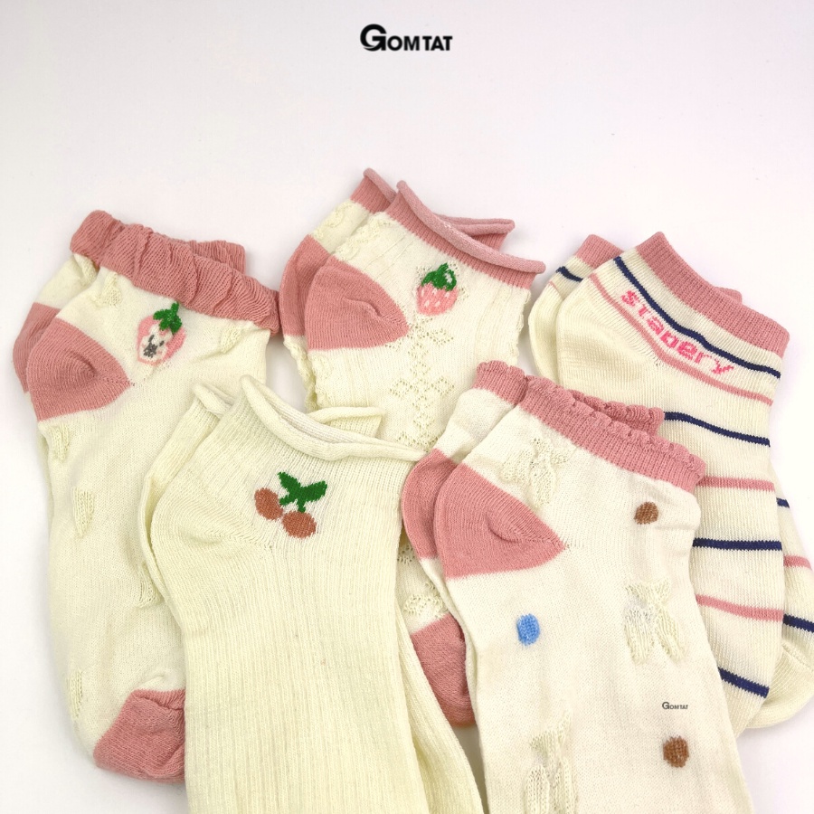 Set 5 đôi tất nữ cổ ngắn GOMTAT thời trang Hàn Quốc họa tiết dễ thương, chất liệu mềm mỏng thoáng mát- CB075