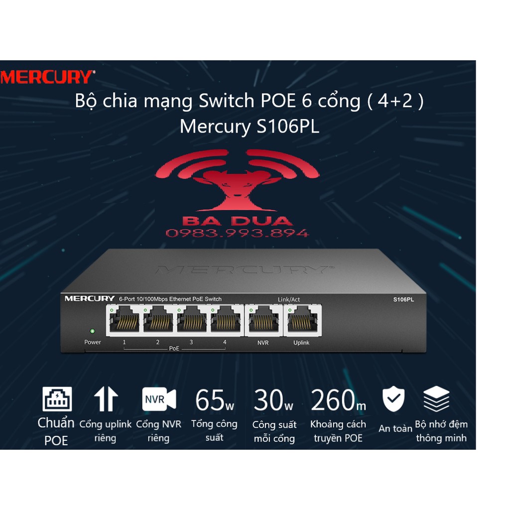 Bộ Chia Mạng Switch Poe Mercury 4 , 5 , 6 , 10 cổng , 8 cổng port