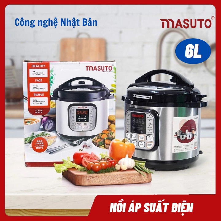 Nồi áp suất điện Masuto 6L thông minh, đa năng 7 trong 1 công suất 1100W công nghệ Nhật Bản, Bảo Hành 12 tháng