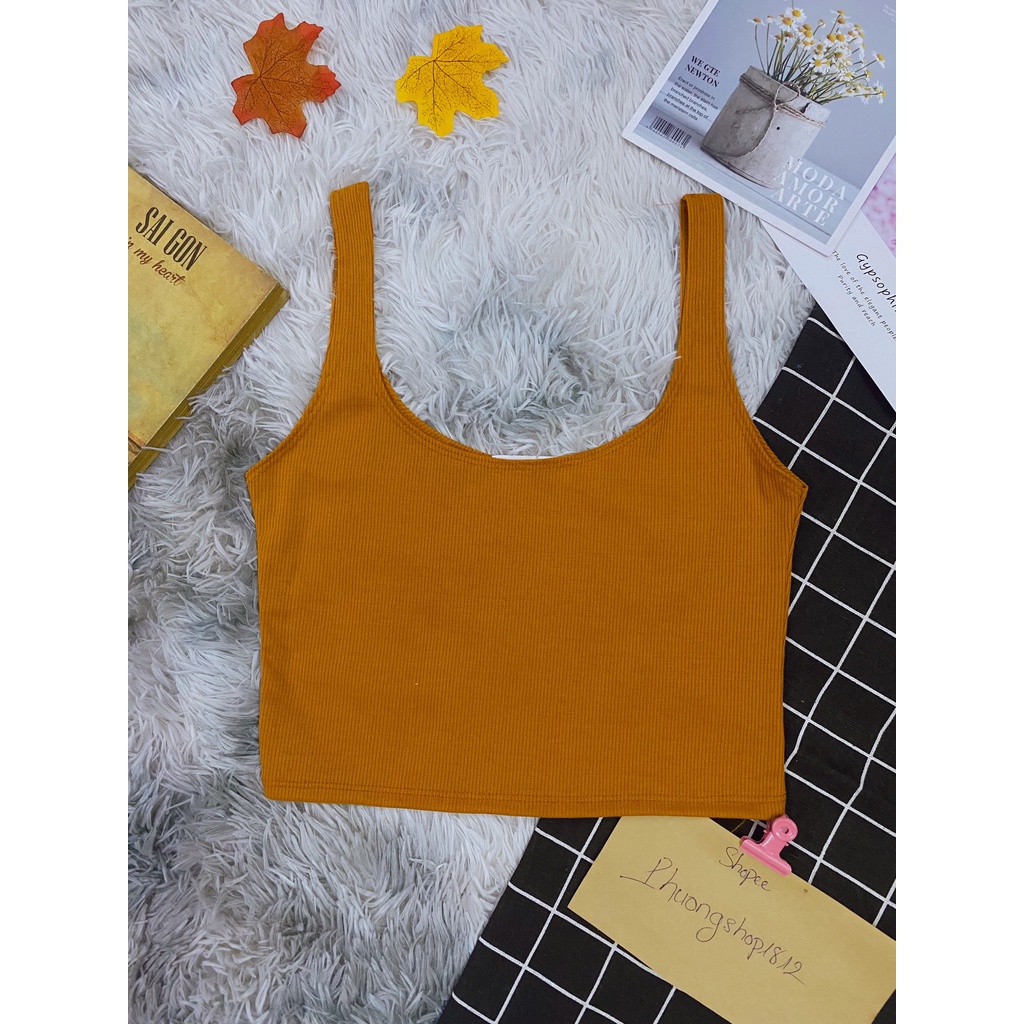 Áo Croptop 3 Lỗ Cổ Vuông Nữ Sát Nách,Chất vải Gân Tăm 4 màu ❤❤Ảnh-video