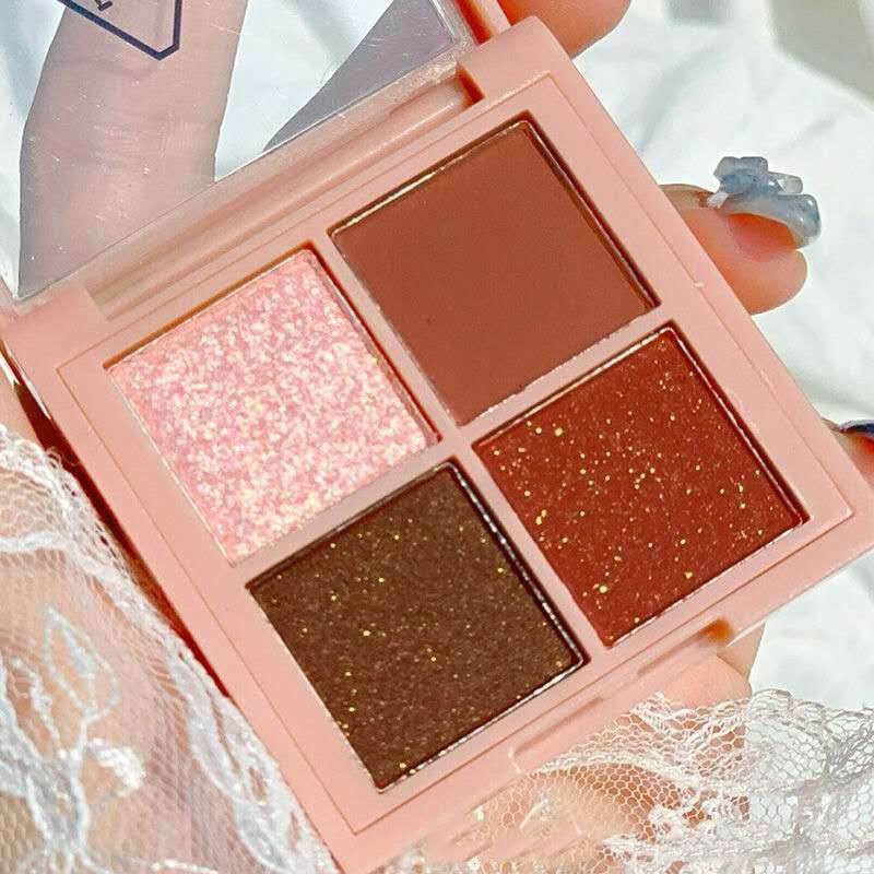 Bảng Phấn Mắt Bóng Lưu vực 4-color eyeshadow palette net celebrity with the same sequins student cheap glitter sparkling pearl earth color girly ins