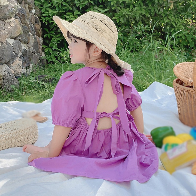 Đầm Công Chúa Tay Phồng Hở Lưng Ngọt Ngào Mùa Hè Hàn Quốc Cho Bé Gái