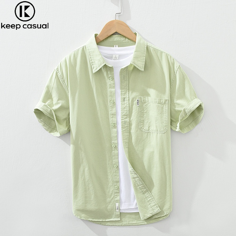 Áo Sơ Mi Cotton Tay Lửng Màu Trơn Thời Trang Mùa Hè Cho Nam