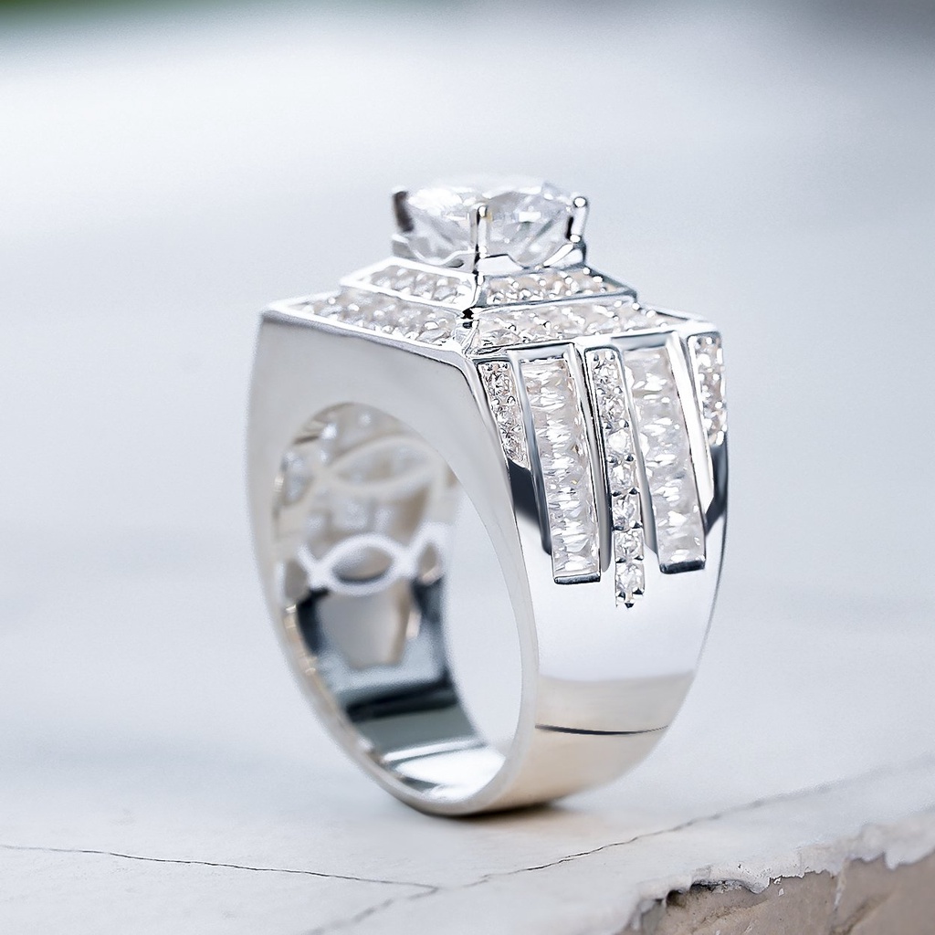 Nhẫn nam bạc 925 xi mạ đẹp đính đá sang trọng NB10NA - Trang Sức UHA