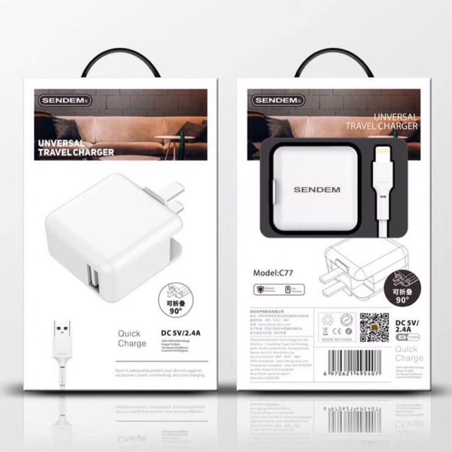 Bộ sạc nhanh Sendem C77 chân gấp 2.4A chất lượng cao