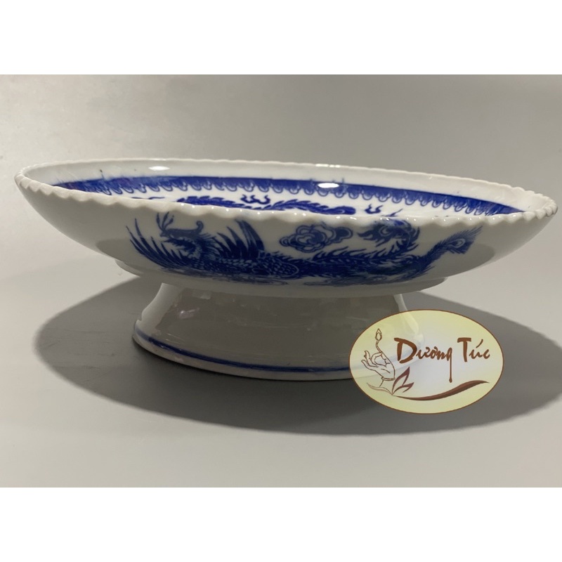 Đĩa Trái Cây Long Phụng Thờ Cúng - Gốm Sứ Bát Tràng 10inch