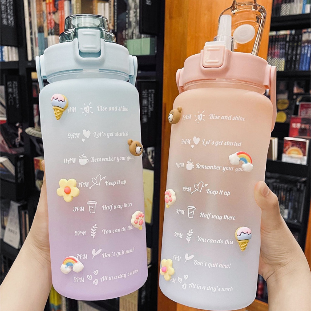 {HOT}Bình nước thể thao cao cấp màu Gradient bình nhắc nhở uống nước 2000MLmang theo đi làm du lịch tặng kèm sticket