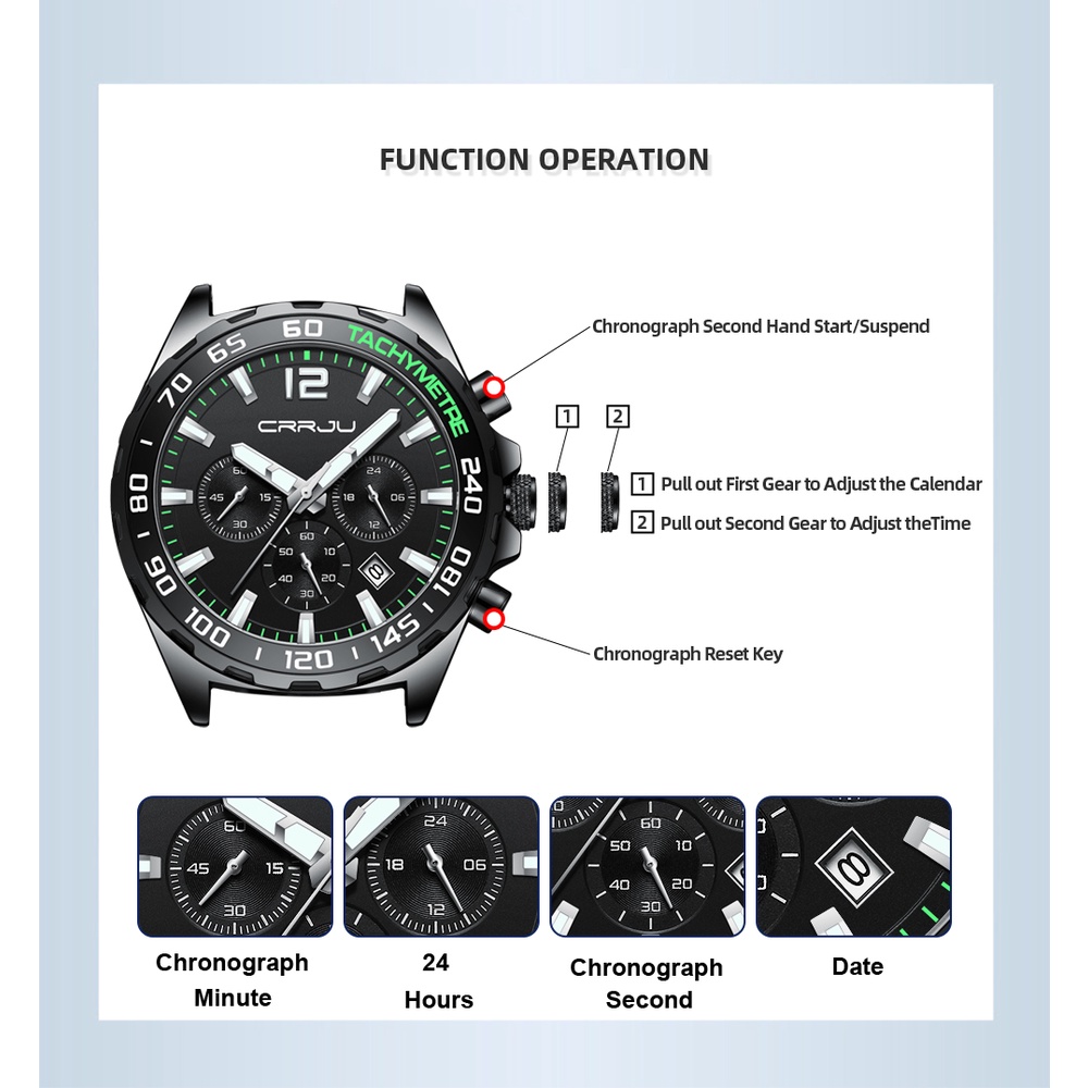 CRRJU Men's Watch Top Brand Corporate Fashion Waterproof Stainless Steel Quartz 2299