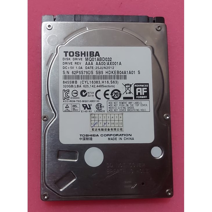 Ổ Cứng Laptop 320 Gb Toshiba Sata 2.5 "