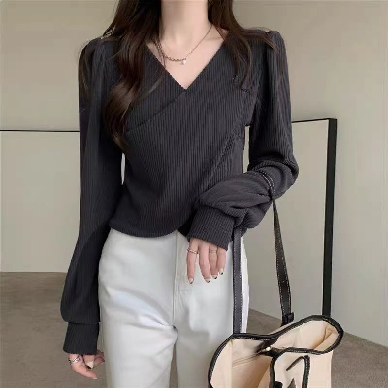 COZOK Áo Thun Tay Dài Cổ Chữ v Thời Trang Dễ Phối Đồ