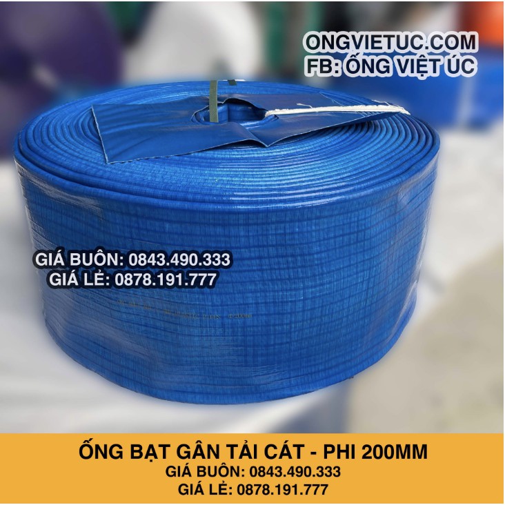 Ống bạt gân bơm tải cát Việt Úc Phi 200mm - Cuộn 30m - bạt cốt dù - màu xanh lam - hàng chính hãng AHT